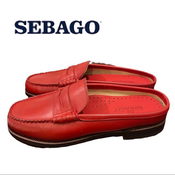 NEW Sebago Women's Dan Clog Pop Red Leather Slide Mules Clogs 6 - Picture 2 of 5